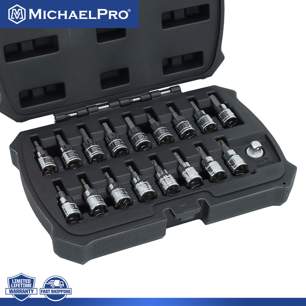 18-Piece 3/8”Drive Torx and Hex Bit Set (MP012021) - MichaelPro