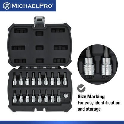18-Piece 3/8”Drive Torx and Hex Bit Set (MP012021) - MichaelPro
