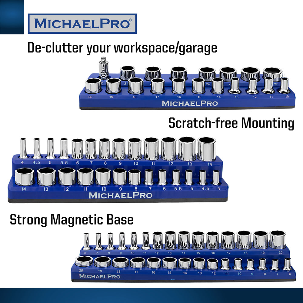 3-Piece Magnetic Socket Organizers for Metric Sockets (MP014002) - MichaelPro