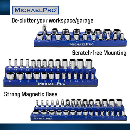3-Piece Magnetic Socket Organizers for Metric Sockets (MP014002) - MichaelPro