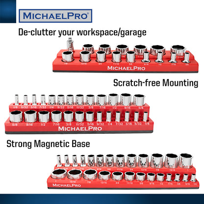 3-Piece Magnetic Socket Organizers for Standard SAE Sockets (MP014003) - MichaelPro