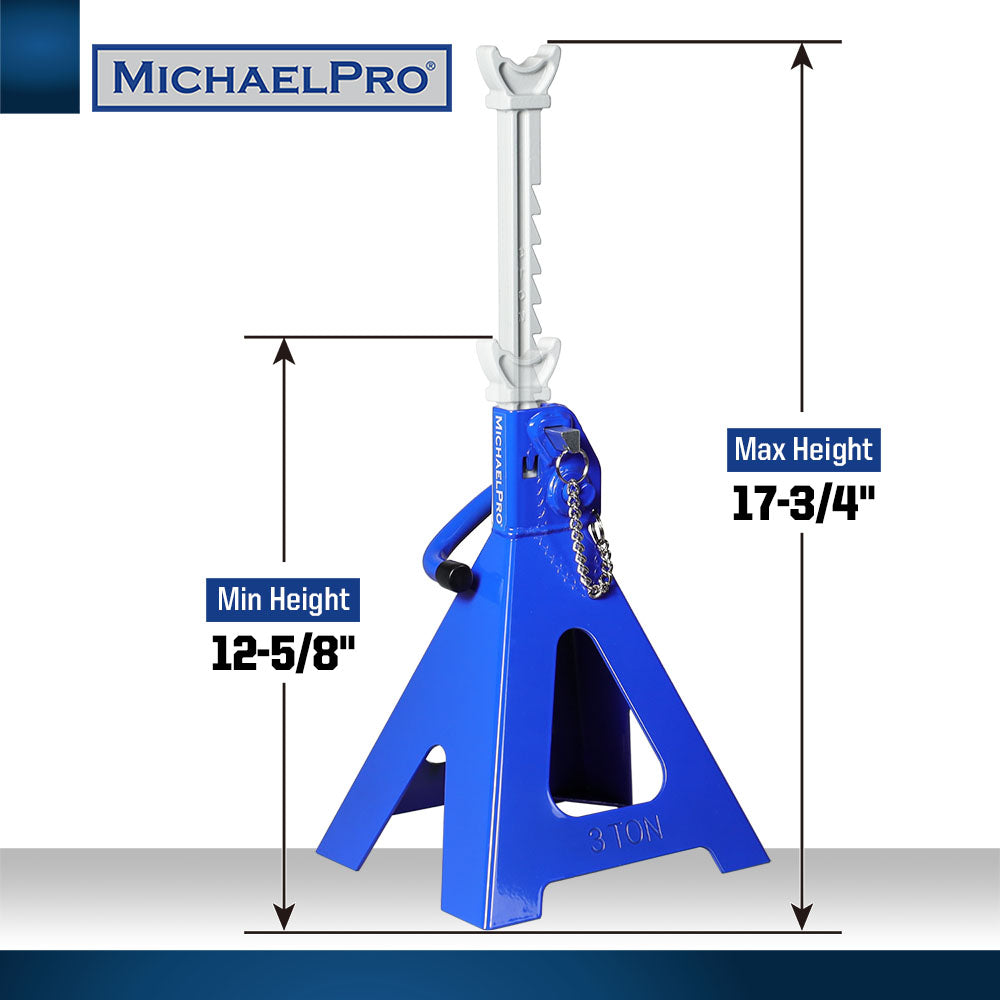 3 Ton Double Pin Jack Stands with Forged Steel Ratchet Bar (MP017001) - MichaelPro