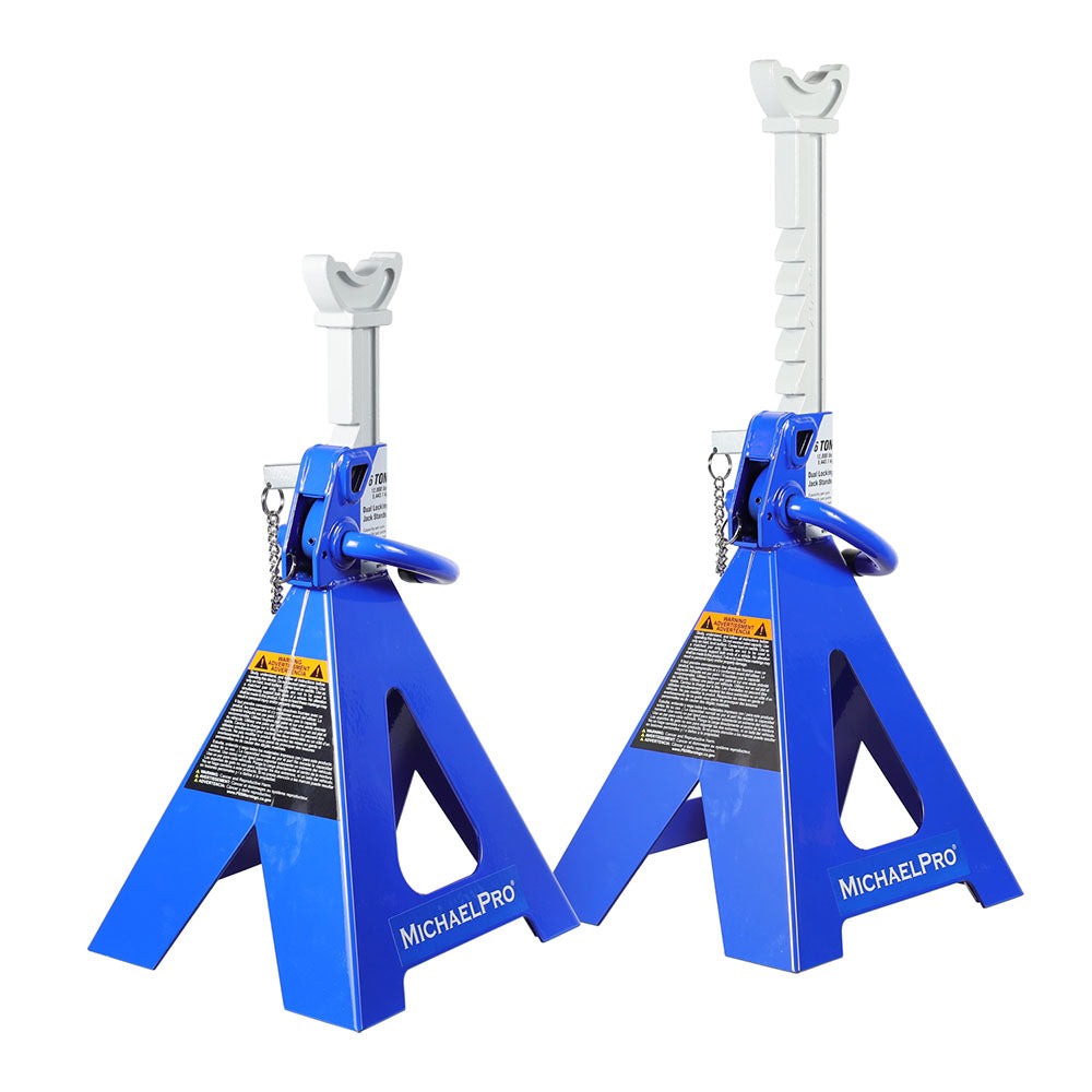 6 Ton Double Pin Jack Stands with Forged Steel Ratchet Bar Provides Greater Safety (MP017002) - MichaelPro