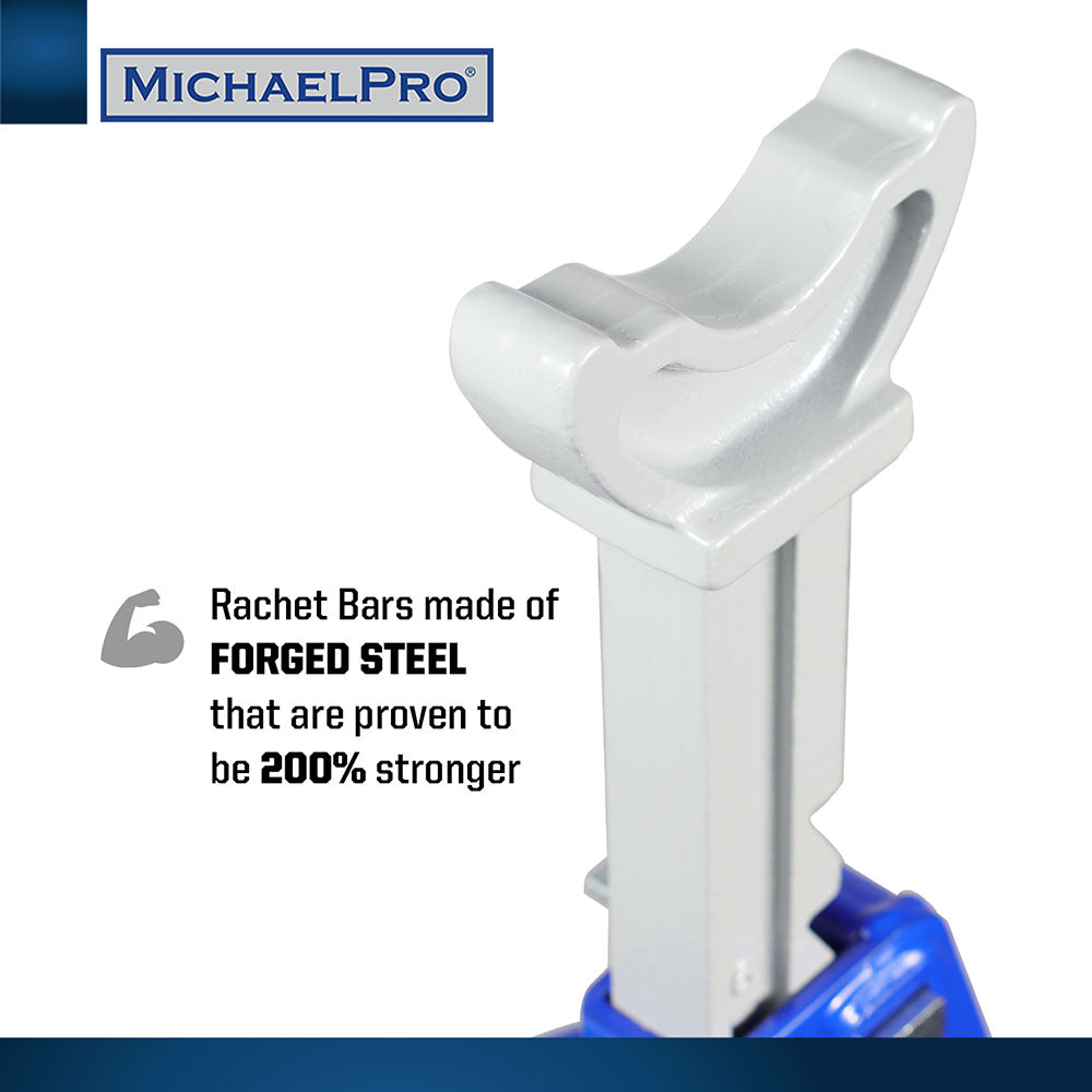 6 Ton Double Pin Jack Stands with Forged Steel Ratchet Bar Provides Greater Safety (MP017002) - MichaelPro