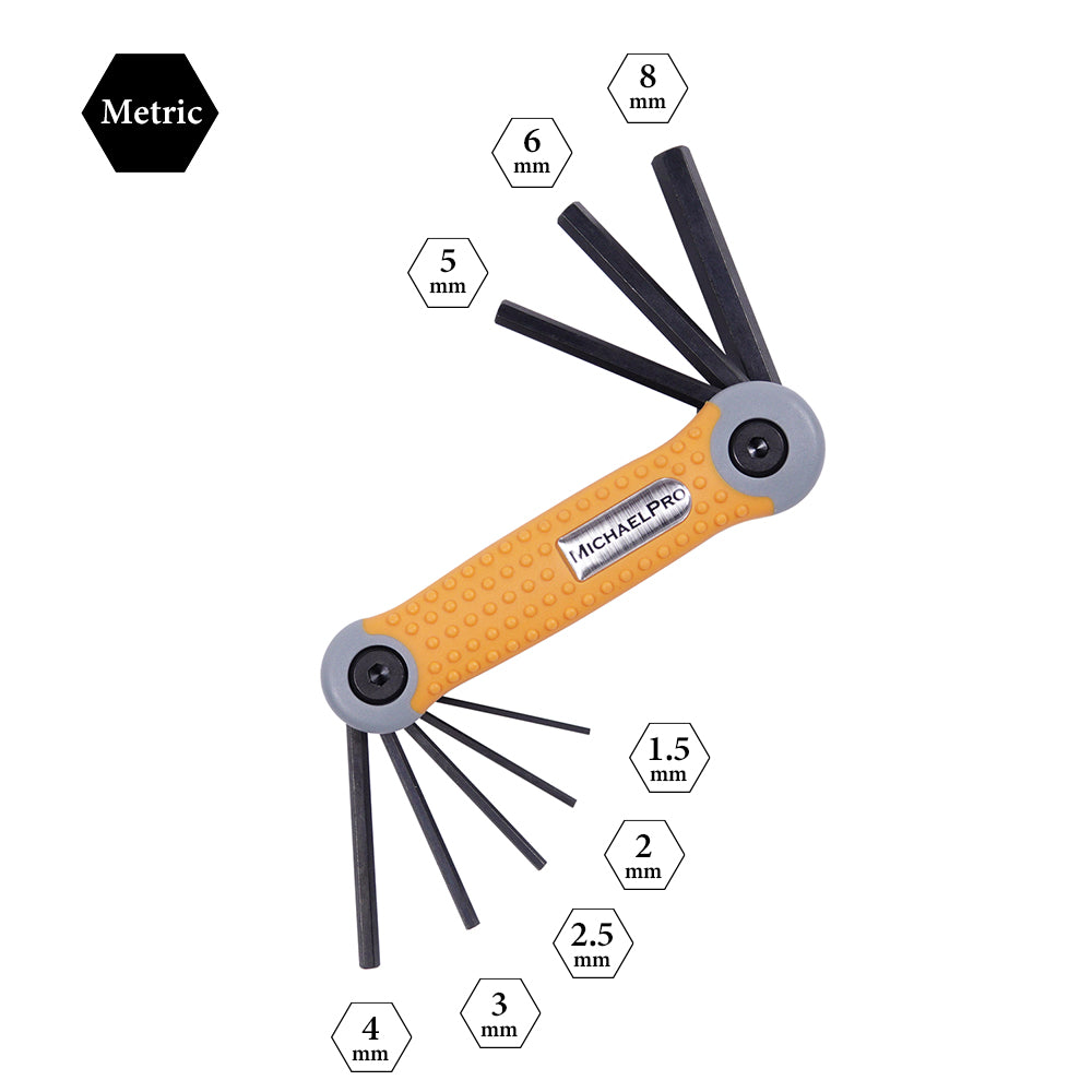 Folding Hex Key Allen Wrench Set in Standard SAE & Metric sizes (MP001007) - MichaelPro