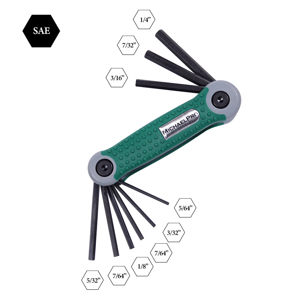 Folding Hex Key Allen Wrench Set in Standard SAE & Metric sizes (MP001007)