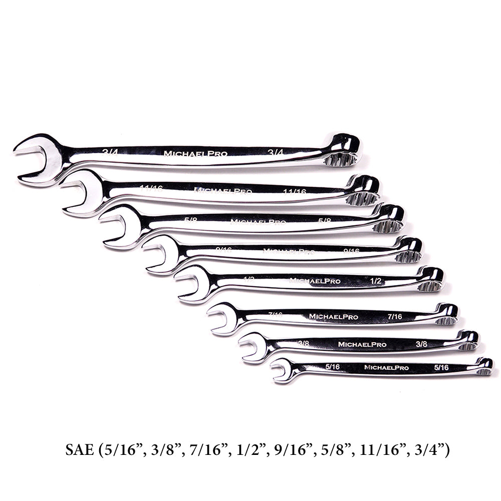 8-piece Combination Wrench Set in Standard SAE Sizes (MP001014) - MichaelPro