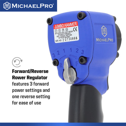 3/8" Drive Mini Air Impact Wrench, 450 ft-lbs Max Torque Output (MPA01035) - MichaelPro