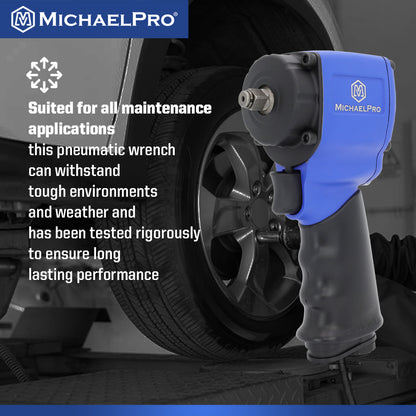 3/8" Drive Mini Air Impact Wrench, 450 ft-lbs Max Torque Output (MPA01035) - MichaelPro