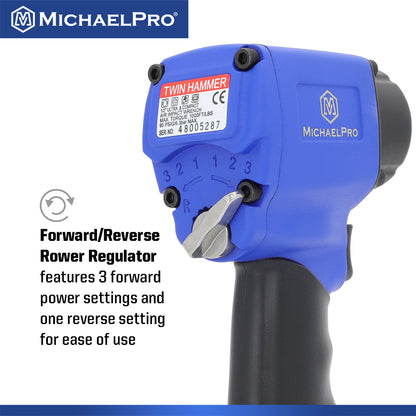 1/2" Drive Mini Air Impact Wrench, Powerful 1,000 ft-lbs Max Torque Output (MPA01036) - MichaelPro