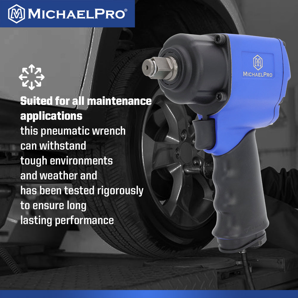 1/2" Drive Mini Air Impact Wrench, Powerful 1,000 ft-lbs Max Torque Output (MPA01036) - MichaelPro